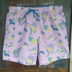 Nautica Pale Orchid Island Scene Print Swim Trunks - Men's XL